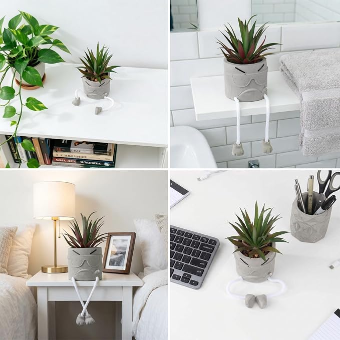 Zerzsy Artificial Succulents Plants in Cement Pots - Image 9