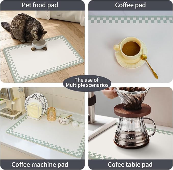 2PCS Non-slip Dish Drying Mats Black Sage Beige Checkered Coffee Bar Mat - Image 7
