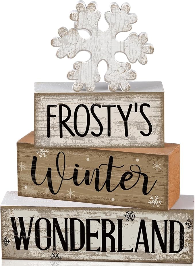 Lineshading 4 Pcs Winter Table Decorations Wooden Snowflake Decor Winter Tiered by Lineshading