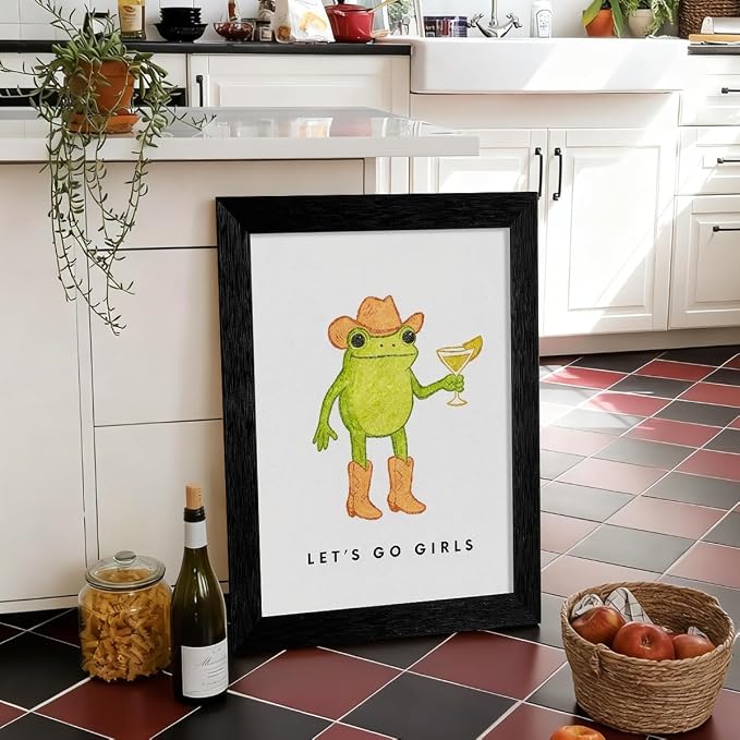 Black Framed Funny Western Cowboy Frog Wall Art 24x36 inch Rustic Farmhouse - Image 4