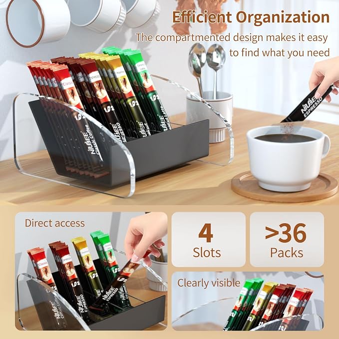 NIUBEE Acrylic Coffee Station Organizer: Instant Coffee Holder & Bag Rack Set Up - Image 3