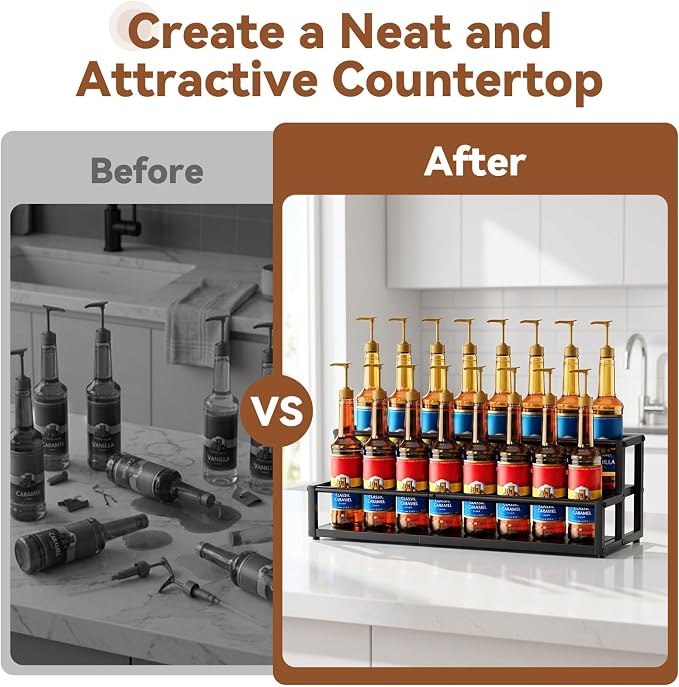 Nuovoware Expandable Coffee Syrup Organizer, 2-Tier Syrup Rack Holds 10-16 - Image 6