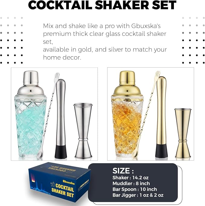 Gold 14.2oz Glass Cocktail Shaker Set - Image 2