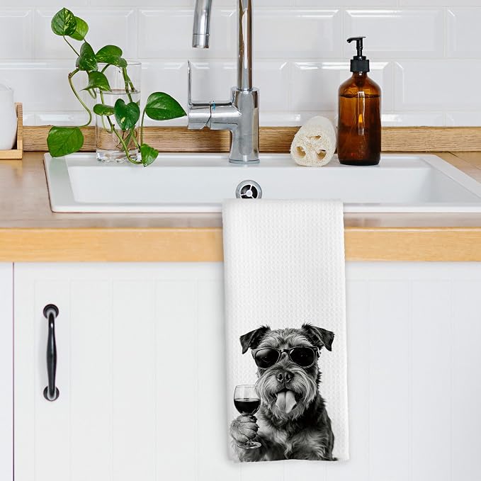 Funny Standard Schnauzer Wine Bar Kitchen Dish Towels, Standard Schnauzer Gifts - Image 3