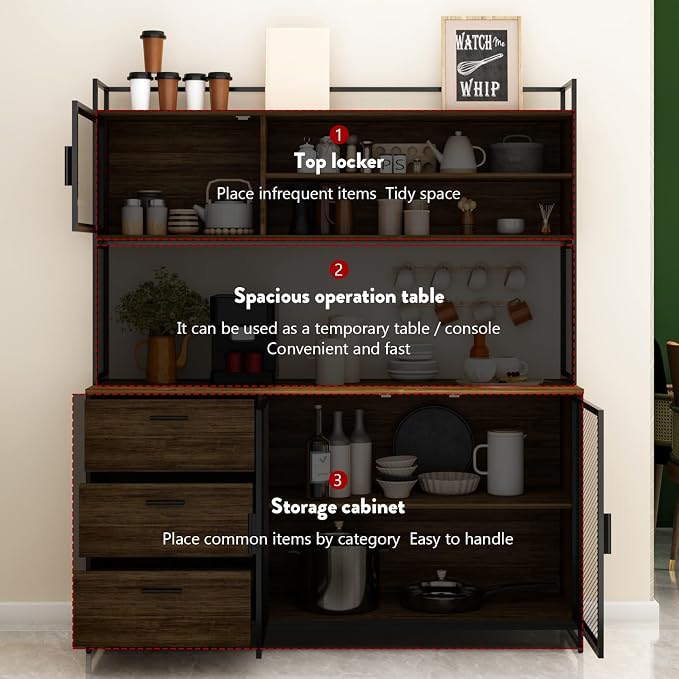 AGOTENI Large Kitchen Hutch Cabinet, Storage Cupboard Pantry - Image 5