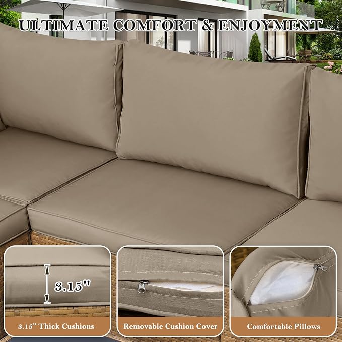NOBLEMOOD 7 Pieces Patio Furniture Set, All Weather Outdoor Rattan Conversation - Image 5