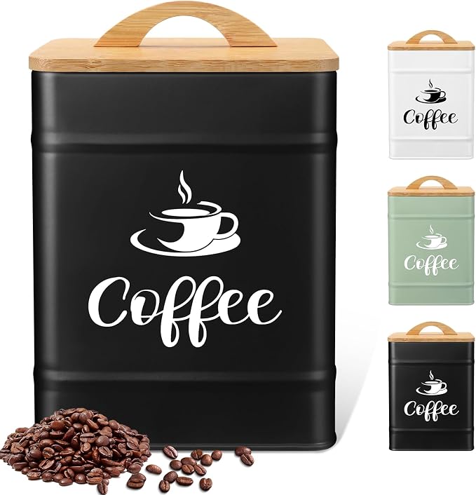 Maxdot 40 oz Black Airtight Coffee Canister Large Iron Farmhouse Container by Maxdot
