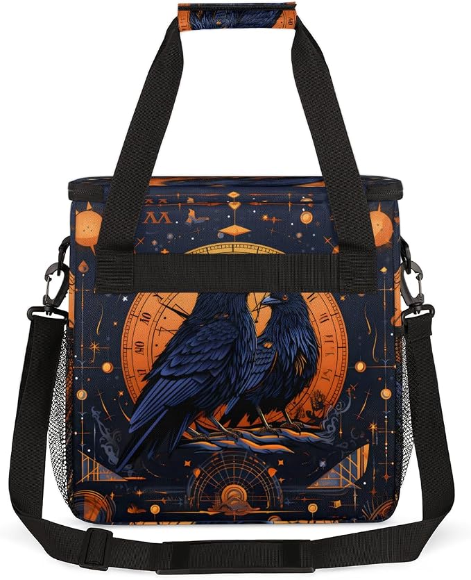 Vintage Travel Coffee Maker Carrying Bag Black Birds Large Organizer Storage - Image 5