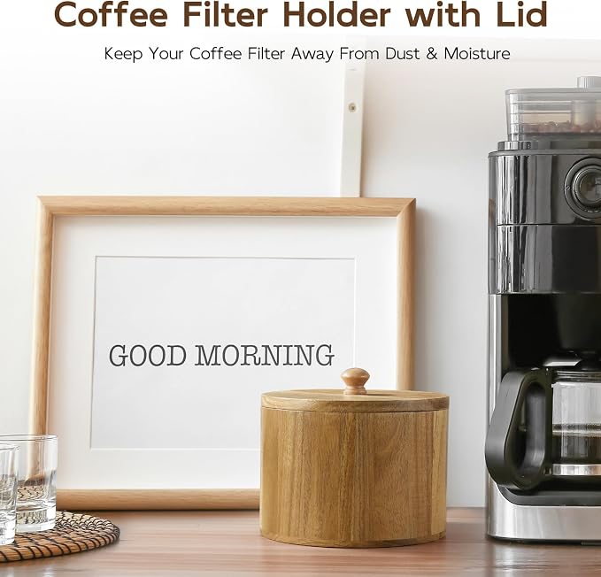 Coffee Filter Holder, Acacia Wood Filter Storage Container - Image 4