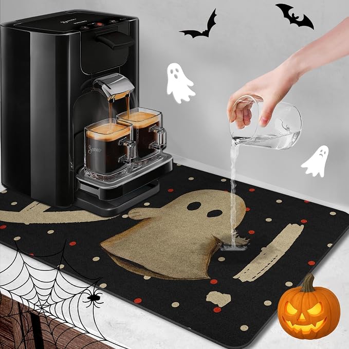 Arttown Coffee Mat for Countertops, Dotted Boo Crew Retro Spook Ghost Dish - Image 2