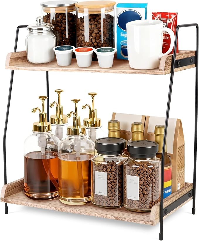 Coffee Bar Organizer for Countertop, 2-Tier Coffee Station Organizer by SeashpeaHome