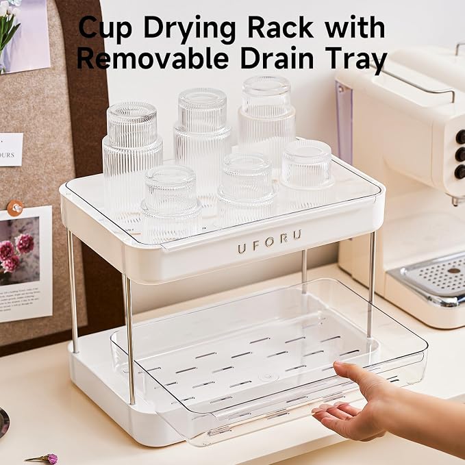 UFORU Countertop Coffee Station Organizer| 2-Tier Whisky Glass Holder, Mug - Image 3