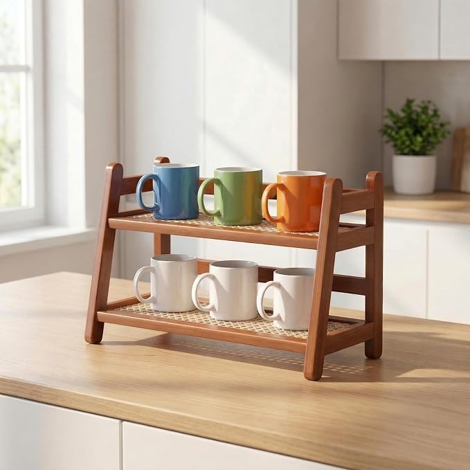Bamboo 2-Tier Coffee Station Organizer, 14.6"×6.7"×10.6" Countertop Organizer - Image 7