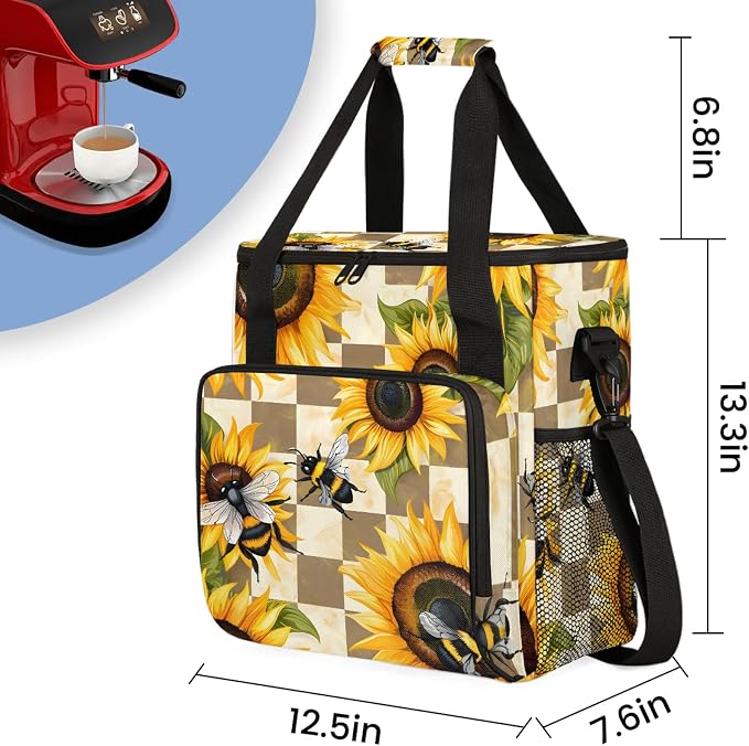 Sunflower Bee Flower Coffee Maker Carring Bag, Large Insulated Storage - Image 2