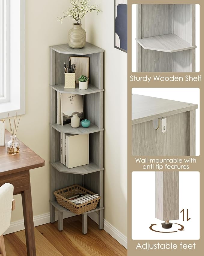 Corner Shelf, 5 Tier Corner Bookshelf, Display Corner Shelf Stand - Image 5