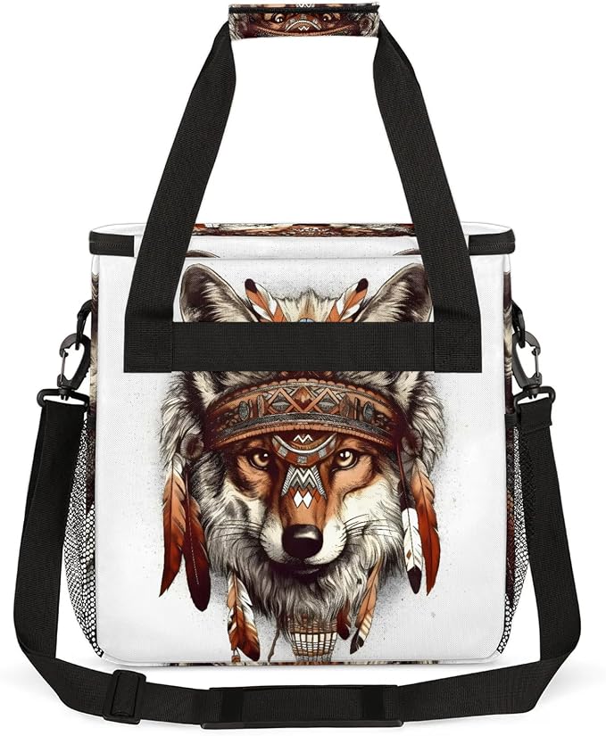 Boho Wolf Coffee Maker Carring Bag, Large Insulated Storage Organizer Case Tote - Image 5