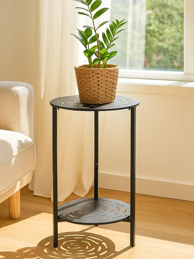 2 Packs Two-tier Metal Round Side Table Black Accent Coffee Tables Small Space - Image 8