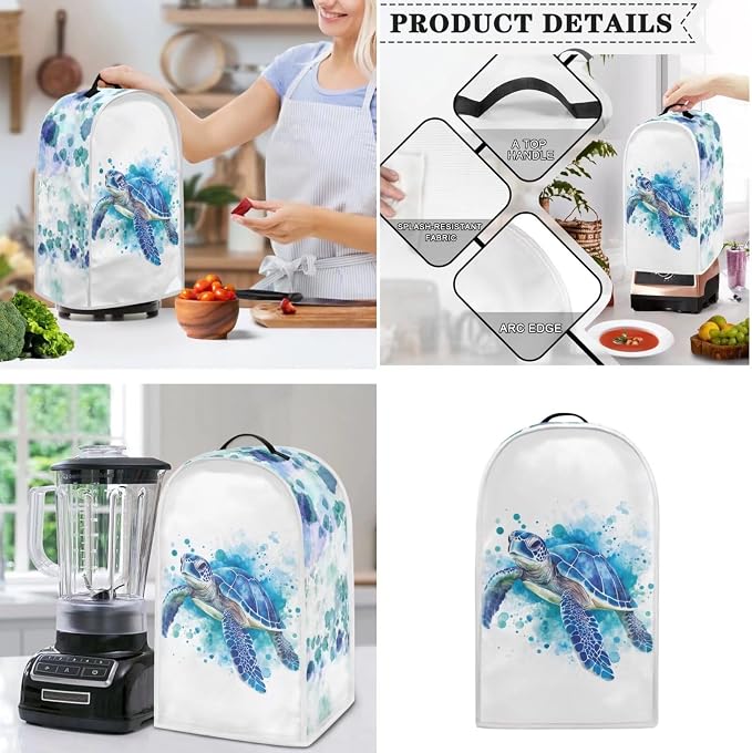 doginthehole Small Appliance Cover Dust Cover Set of 2 Aqua Watercolor Sea - Image 3