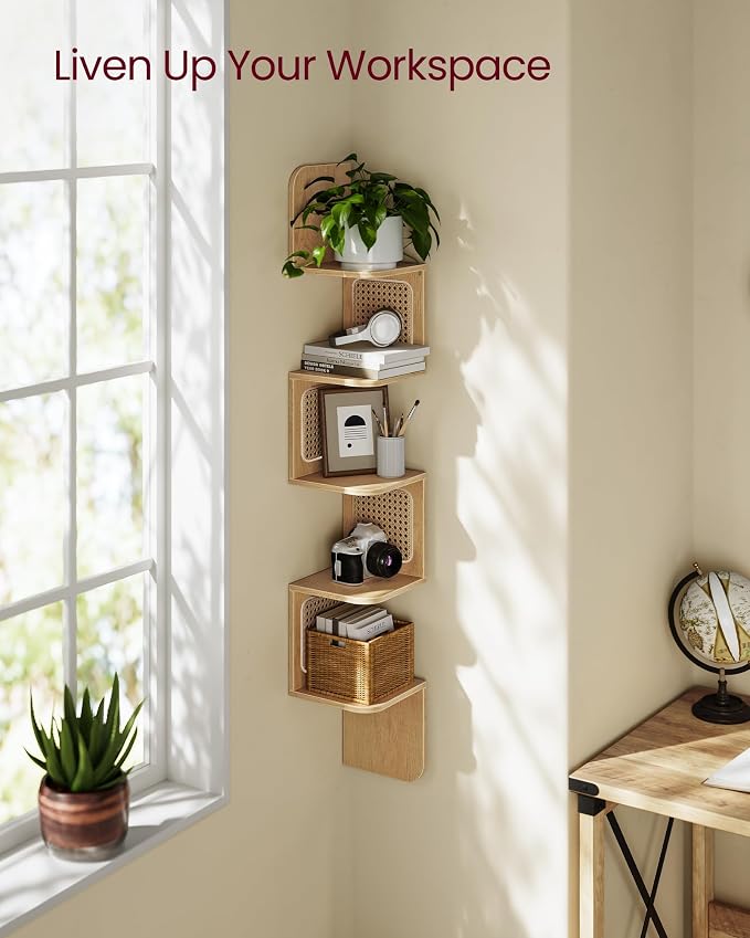 VASAGLE 5-Tier Corner Shelf, Wall Mounted Floating Shelf, Zigzag Corner Shelf - Image 5