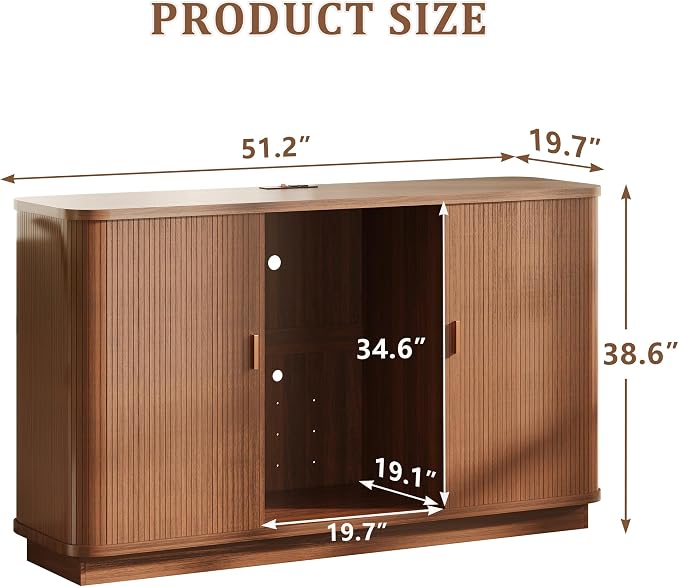Coffee Bar Cabinet with Fridge Space, Liquor Wine Bar Cabinets with Wine Rack - Image 2