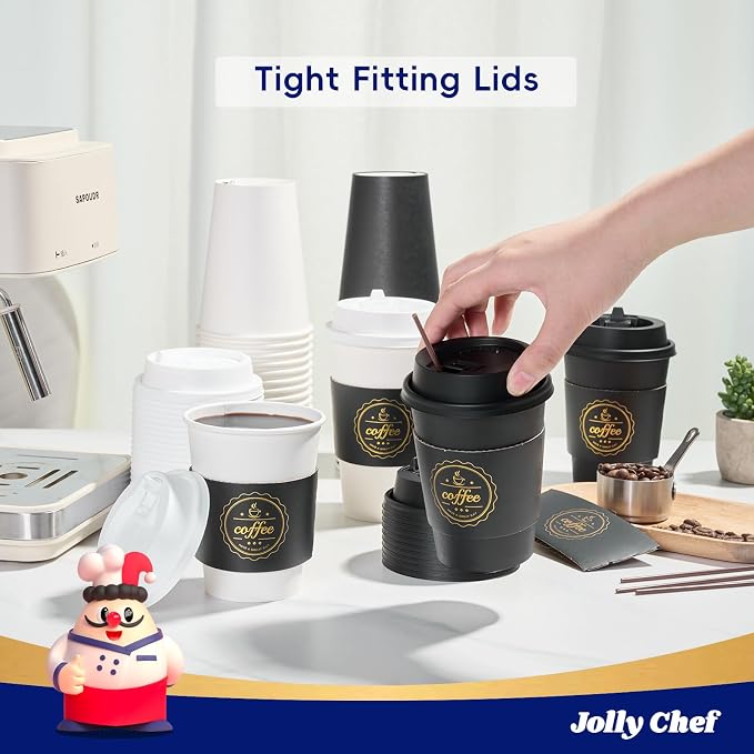 JOLLY CHEF 100 Pack 12 oz Disposable Coffee Cups Hot Beverage Paper Coffee Cups - Image 3