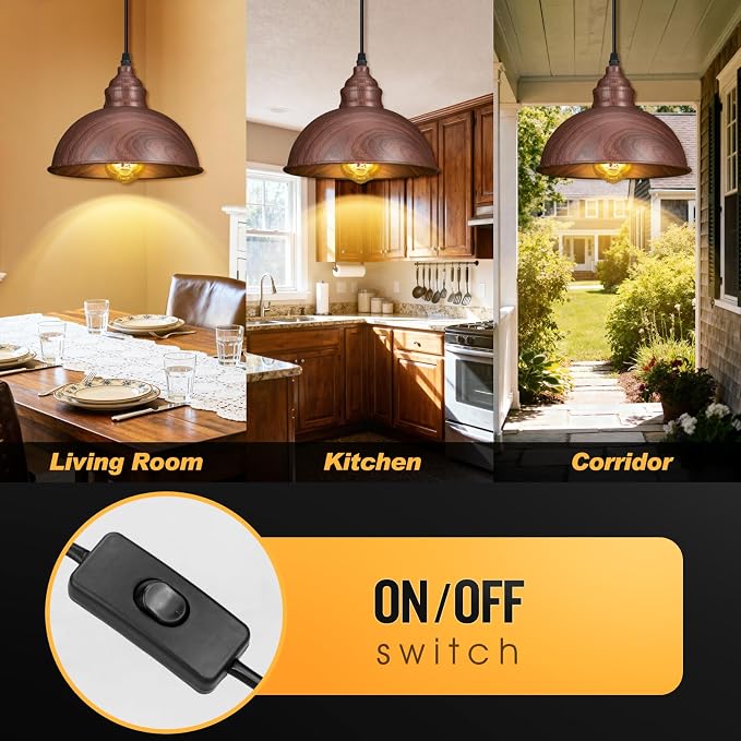 Plug in Pendant Light, 15FT Hanging Lights, On/Off Switch, Industrial Pendant - Image 6