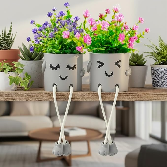 2 Packs Cute Fake Plants, Artificial Potted Plants by ASOPHEX