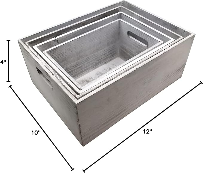 Oojami 4 Pack Nesting Wooden Storage Crates – Decorative Whitewashed Wood Boxes - Image 10