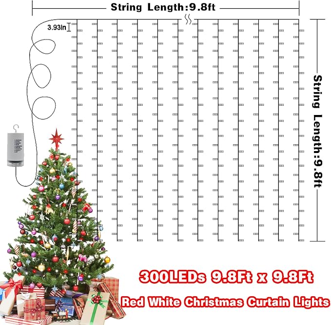 Christmas Battery Curtain Lights Red White - Image 6