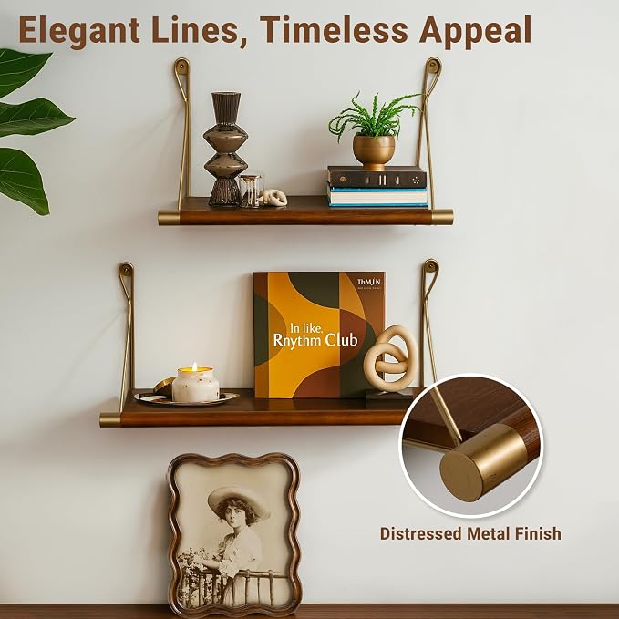 Afuly Mid Century Modern Decor Walnut Floating Shelves - Image 3