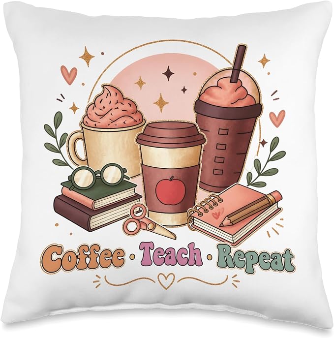 Coffee Teach Repeat Teacher Daily Routine Design Throw Pillow by Unknown