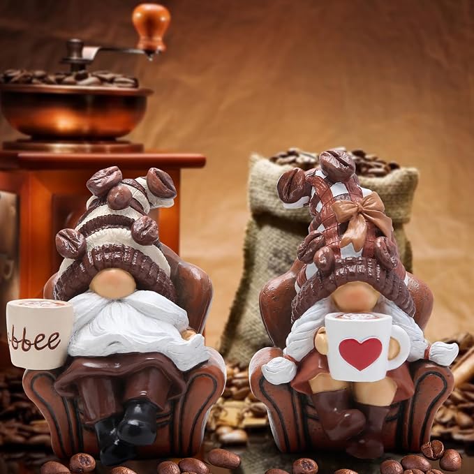Hodao 2PCS Coffee Gnomes Coffee Bar Decor Accessories Spring Summer Swedish - Image 5
