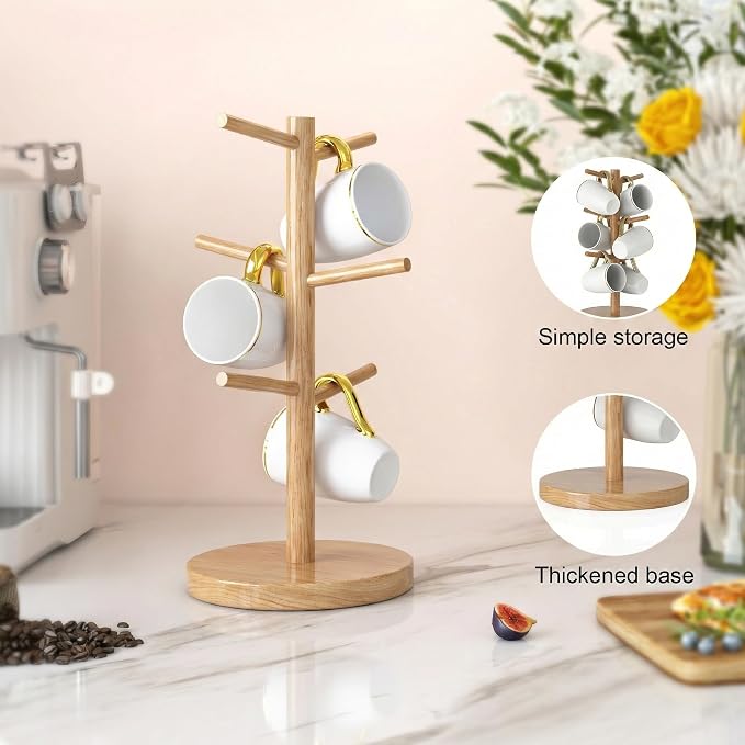 Wisuce Bamboo Coffee Mug Holder Tree, Thicker Base Coffee Cup Holder Stand - Image 5