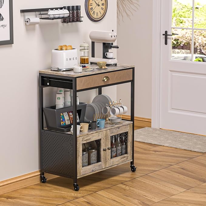 X-cosrack Large Coffee Bar Cabinet，3 Tiers Kitchen Coffee Cart - Image 6