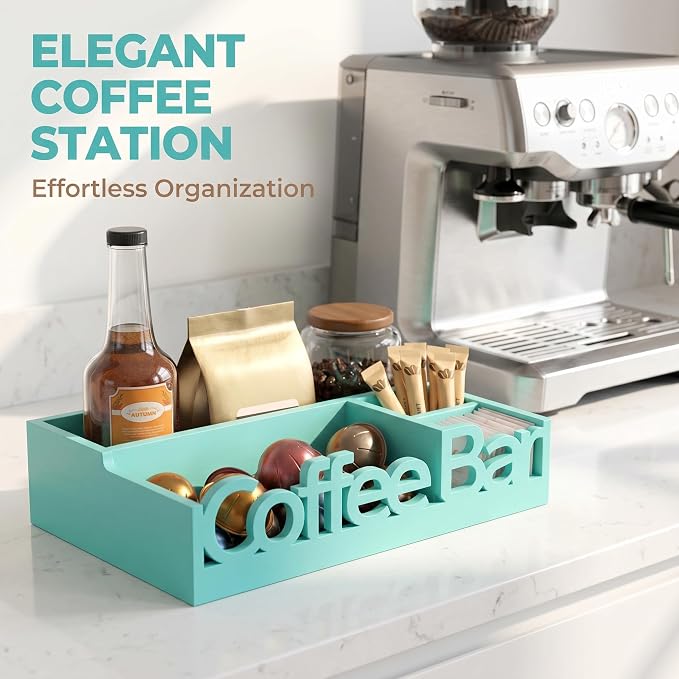 Coffee Bar Organizer Countertop, Wood Coffee Pod Holder & Condiment Caddy | - Image 2