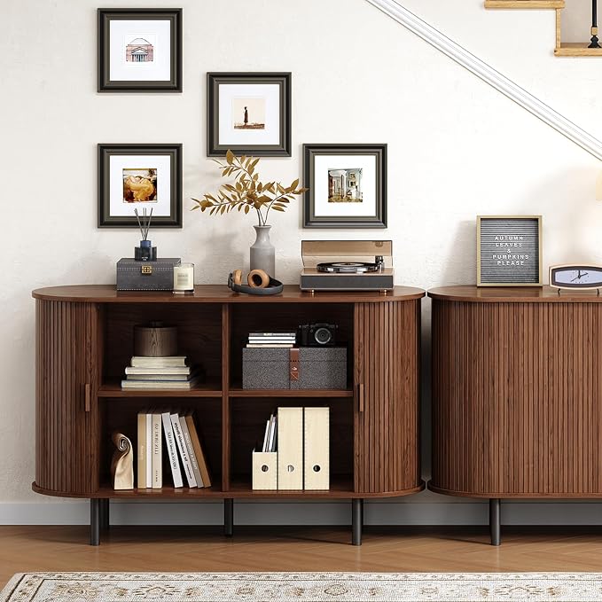 Buffet Cabinet with Storage, Fluted Sideboard Buffet with Sliding Door - Image 8
