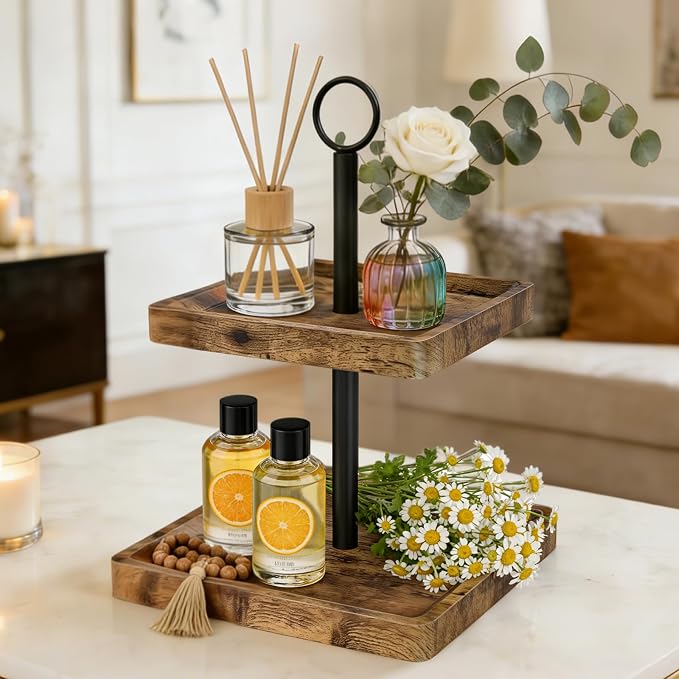 Tiered Tray Stand, Rustic Two Tier Decorative Tray - Image 2