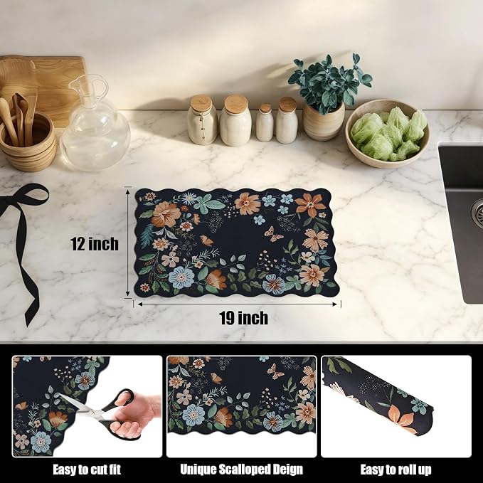 Scalloped Bohemian Coffee Bar Mat Dish Drying Mats - Image 5