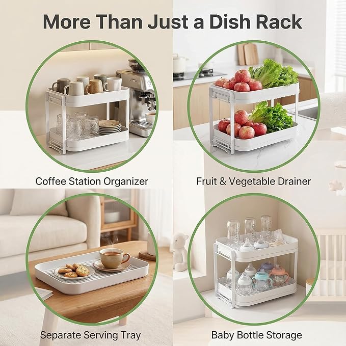 2-Tier Cup Drying Rack with Removable Drainboard, Rust-Proof Iron Mug Organizer - Image 8