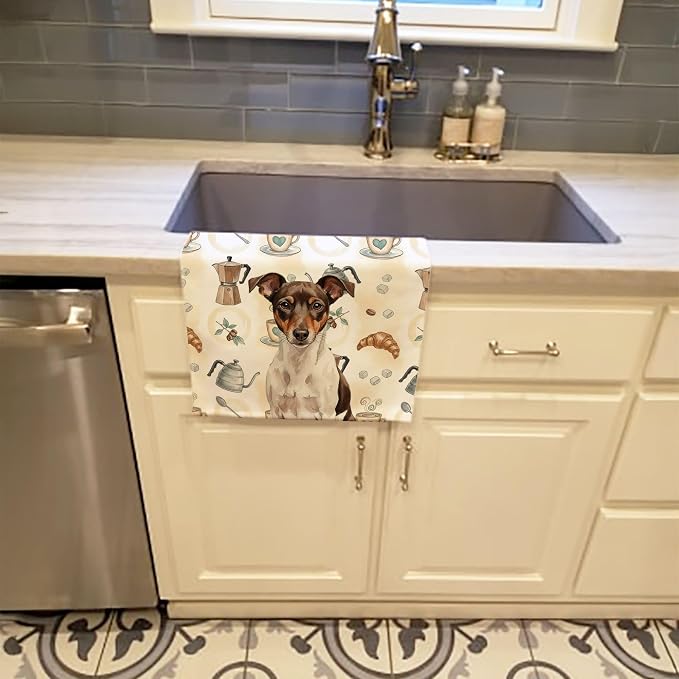Caroline's Treasures Chocolate and White Rat Terrier Coffee Bar Kitchen Towel - Image 2