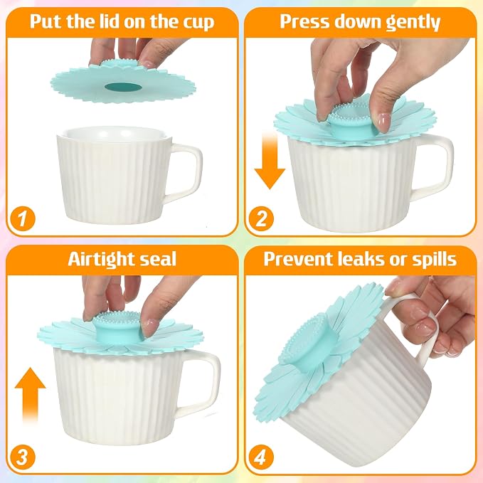 3 PCS Silicone Cup Covers, 4.1 Inch Sunflower Drink Covers Reusable Anti-dust - Image 3