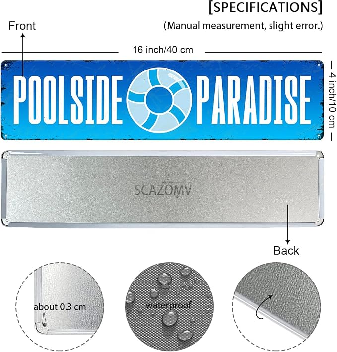 Poolside Paradise Gradient Blue Tin Sign Vintage Metal Sign Retro Wall Art - Image 2