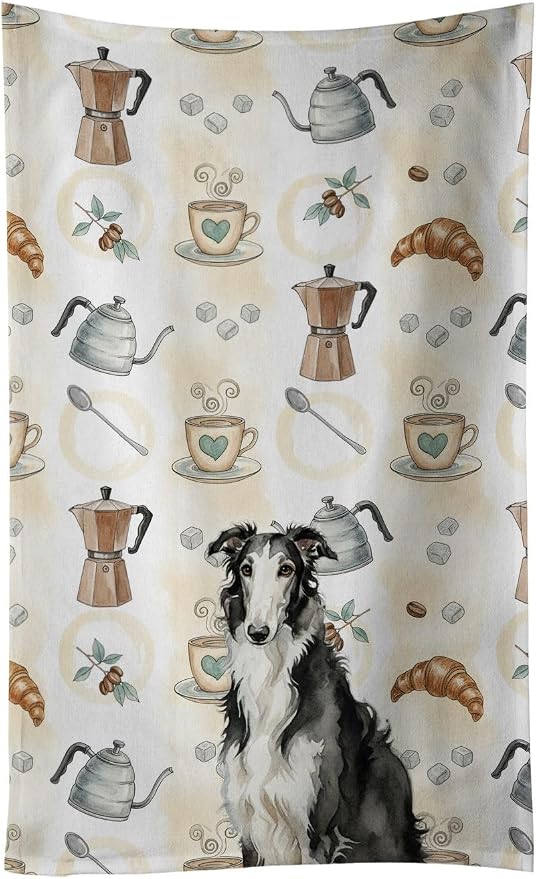 Caroline's Treasures Black and White Borzoi Coffee Bar Kitchen Towel Velour by CarolinesTreasures