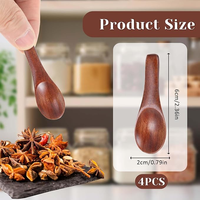 4 Pcs Tiny Wooden Spoons, 2.36in Mini Spoons - Image 2