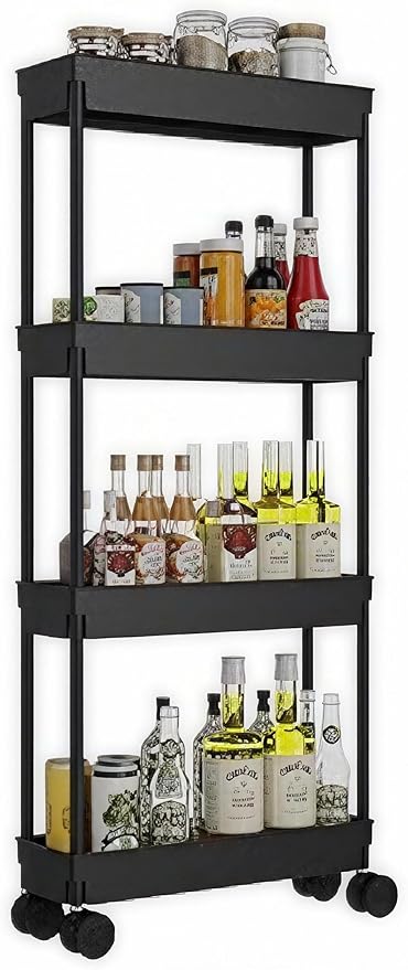 Sooyee 4 Tier Slim Storage Cart, Narrow Shelf, Mobile Shelving Unit Organizer by Sooyee