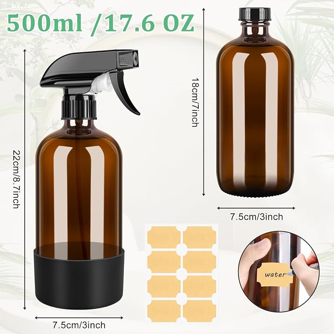 Amber Glass Spray Bottles 3 Pack, 17 oz/500 ml Glass Spray Bottles - Image 2
