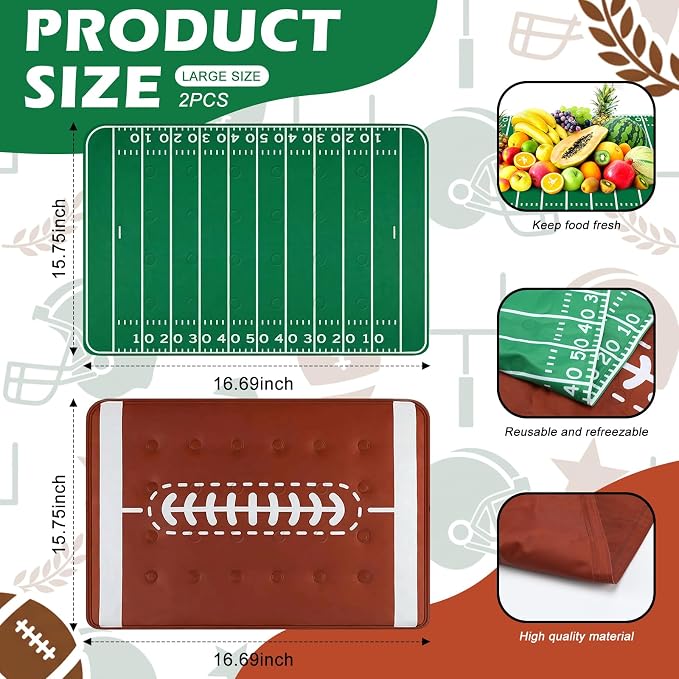 Reallnaive 2 Pcs Football Charcuterie Ice Mat Reusable Freezable Food Cooling - Image 2