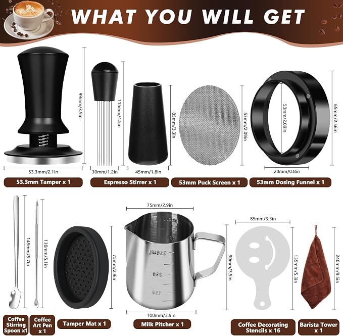 Y-Step 25 PCS Espresso Accessories Kit, 53.3mm/54mm Espresso Tamper Kit Coffee - Image 2