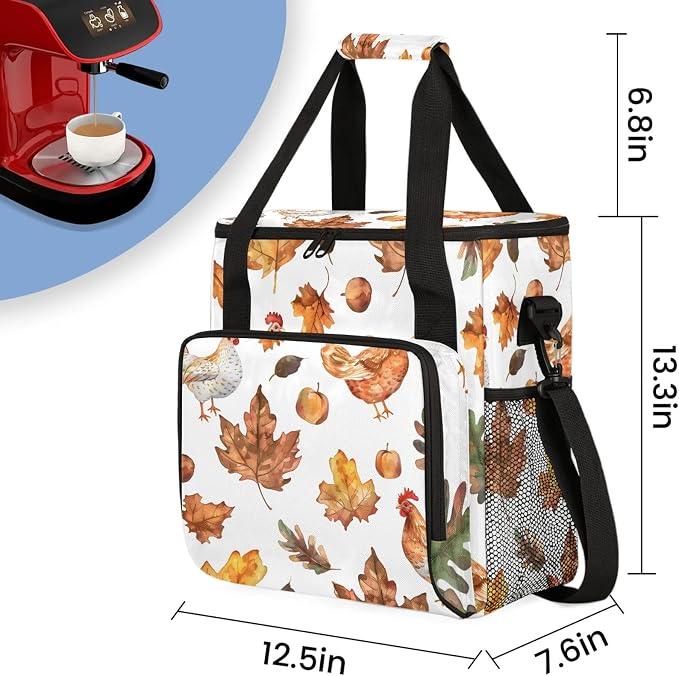 Fall Maple Leaf Rooster Coffee Maker Carring Bag, Large Insulated Storage - Image 2