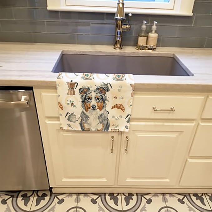 Caroline's Treasures Blue Merle American Shepherd Coffee Bar Kitchen Towel - Image 2